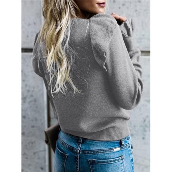 Long Sleeve Ruffle Front Rib Knit Shirt Top - Picture 3 of 6